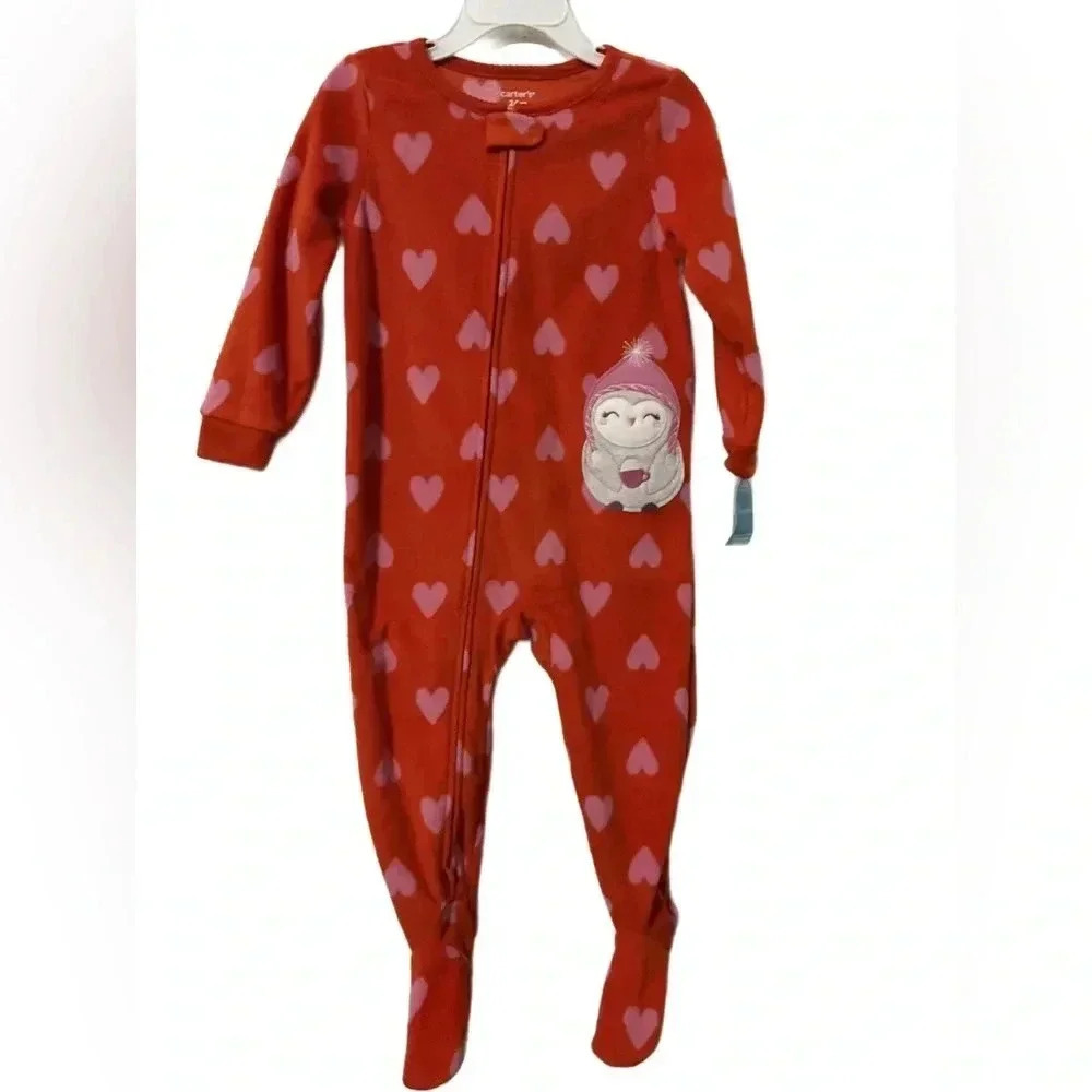 CARTER’S  Red & Pink Baby Girl 1-Piece Fleece Footie Pajamas Size 24 Months